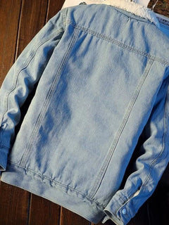 Men's Full Size Vintage Wash Sherpa-Lined Denim Jacket Plus Size
