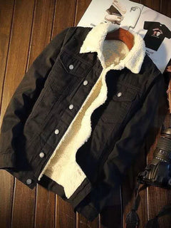 Men's Full Size Vintage Wash Sherpa-Lined Denim Jacket Plus Size