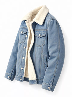 Men's Full Size Vintage Wash Sherpa-Lined Denim Jacket Plus Size