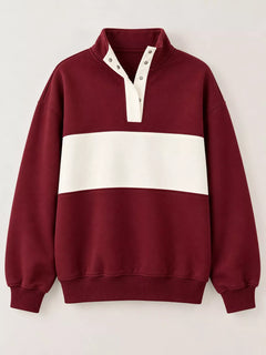 Full Size Color Block Snap-Button Sweatshirt Plus Size
