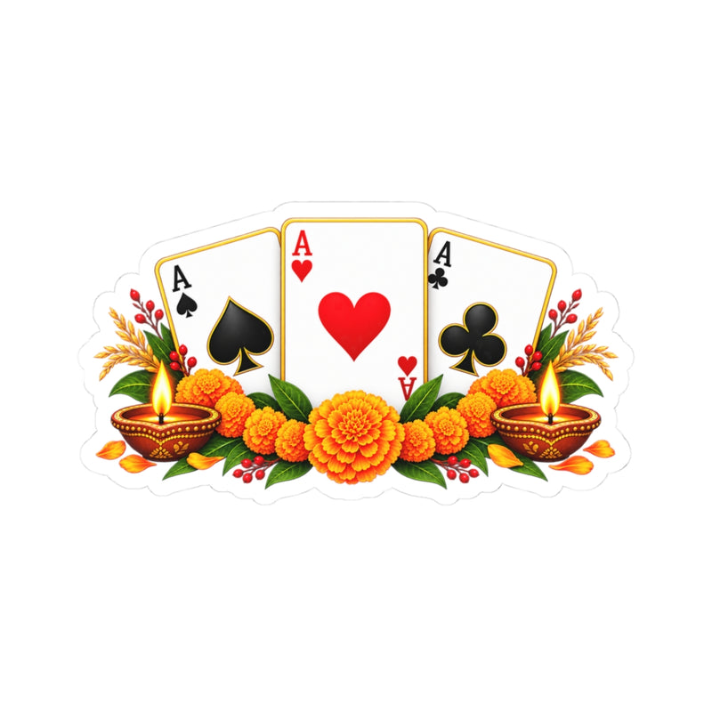 Diwali Playing Cards and Diyas Kiss-Cut Sticker