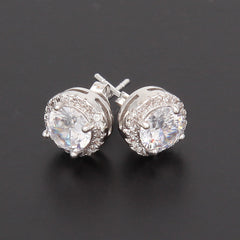Hip Hop Four-Prong Black Zircon Earrings