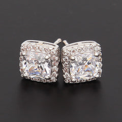 Hip Hop Four-Prong Black Zircon Earrings