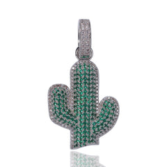 Hip-hop solid cactus zircon-encrusted pendant