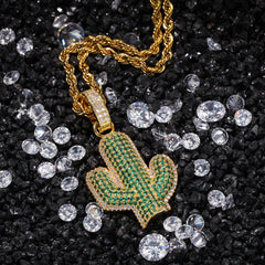 Hip-hop solid cactus zircon-encrusted pendant