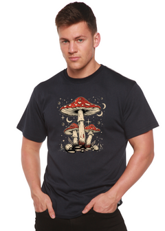 Boho Retro Hippie Mushrooms Natural Unisex Bamboo/Cotton Graphic T-Shirt