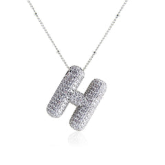 Bubble Initial Necklace 14k Gold Plated Cubic Zirconia