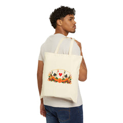 Lucky Playing Cards & Floral Harvest Cotton Canvas Tote Bag