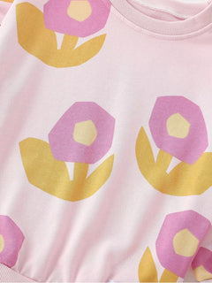 Children's Floral Print Sweatshirt and Flare Pants Set