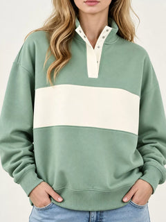 Full Size Color Block Snap-Button Sweatshirt Plus Size