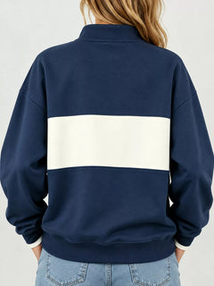 Full Size Color Block Snap-Button Sweatshirt Plus Size