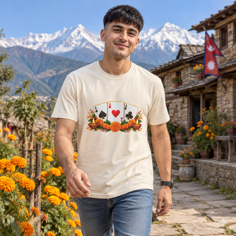 Tihar Themed T-Shirt – Colorful Poker Game Design
