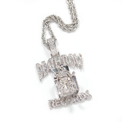 DEATHROW necklace inlaid with zircon and featuring hip-hop lettering