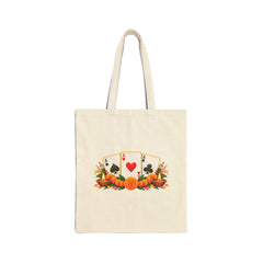 Lucky Playing Cards & Floral Harvest Cotton Canvas Tote Bag