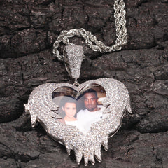 Zircon Heart Pendant DIY Flip Top Inlaid Zircon Photo Hip Hop Pendant