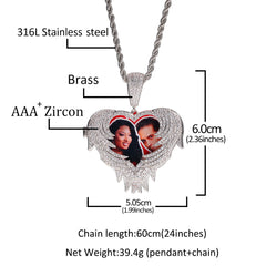 Zircon Heart Pendant DIY Flip Top Inlaid Zircon Photo Hip Hop Pendant