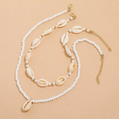 2pcs/set Summer Natural Sea Shell Choker Necklace Beads Chain for Woman