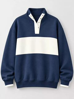 Full Size Color Block Snap-Button Sweatshirt Plus Size