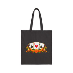 Lucky Playing Cards & Floral Harvest Cotton Canvas Tote Bag