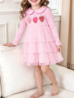 Children's Strawberry Embellished Layered Tulle Dress