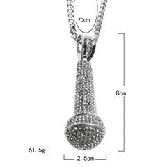 Hip-hop diamond-encrusted microphone necklaces.