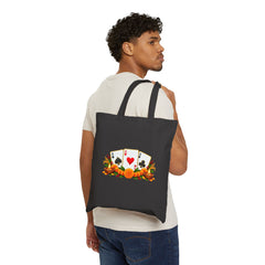 Lucky Playing Cards & Floral Harvest Cotton Canvas Tote Bag