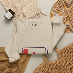 Crewneck Sweatshirt — "Social Battery Low" Minimal Battery Graphic Cozy Pullover for Introverts