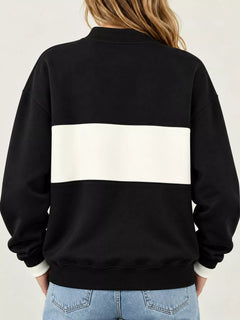 Full Size Color Block Snap-Button Sweatshirt Plus Size