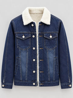 Men's Full Size Vintage Wash Sherpa-Lined Denim Jacket Plus Size