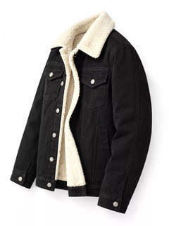 Men's Full Size Vintage Wash Sherpa-Lined Denim Jacket Plus Size