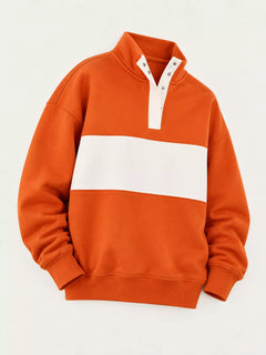 Full Size Color Block Snap-Button Sweatshirt Plus Size