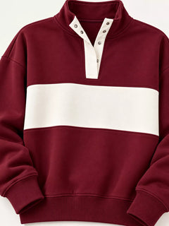 Full Size Color Block Snap-Button Sweatshirt Plus Size