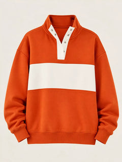 Full Size Color Block Snap-Button Sweatshirt Plus Size