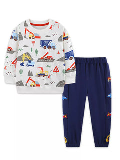 Children's Construction Vehicle Print Sweatshirt and Jogger Set