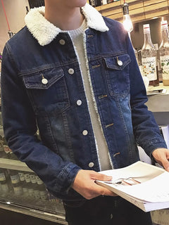 Men's Full Size Vintage Wash Sherpa-Lined Denim Jacket Plus Size