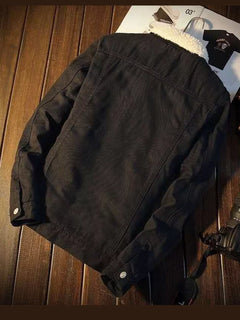 Men's Full Size Vintage Wash Sherpa-Lined Denim Jacket Plus Size
