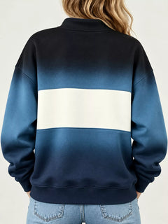 Full Size Color Block Snap-Button Sweatshirt Plus Size