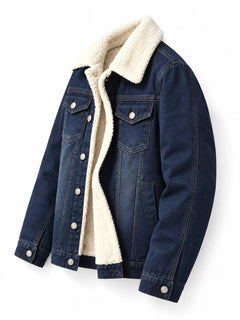 Men's Full Size Vintage Wash Sherpa-Lined Denim Jacket Plus Size