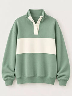 Full Size Color Block Snap-Button Sweatshirt Plus Size