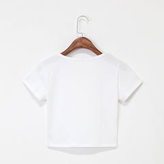 Navel-baring short-sleeved tight-fitting top