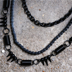 Black bicycle chain spring spiked three-layer metal trouser chains