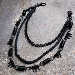 Black bicycle chain spring spiked three-layer metal trouser chains
