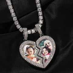 Broken Heart Photo Magnetic Frame Pendant 2 Pictures Hiphop Jewelry