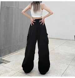 Y2K Cargo Pants Wide Leg Drawstring Oversize Pockets Joggers Trousers
