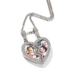 Broken Heart Photo Magnetic Frame Pendant 2 Pictures Hiphop Jewelry