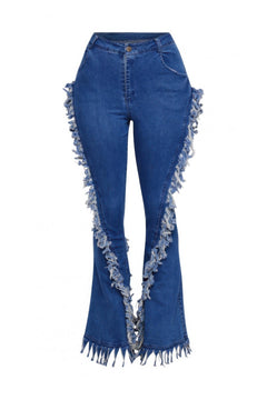 Distressed Fringe Denim Flared Pant