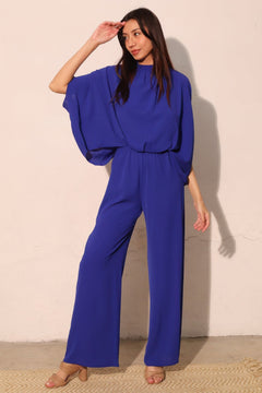 Textured Solid Mock Neck Caftan Jumpsuit