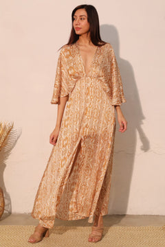 Bohemian Lurex Chiffon Cape Maxi Dress