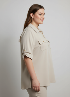 Zip Front Utility Pocket Tunic Blouse