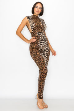Animal Open Side Detail Skinny Jumpsuit